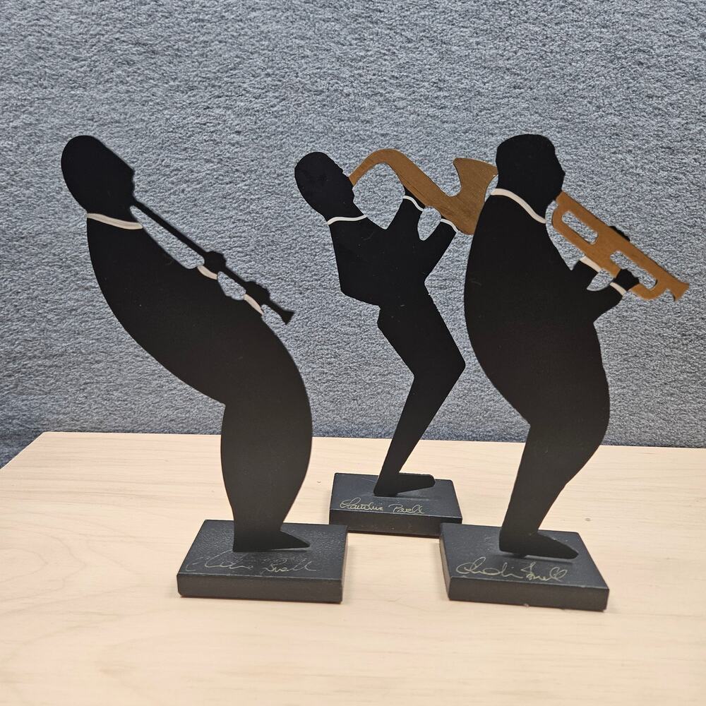 VTG 3 Artist Signed Claudine Buell Metal Silhouette Jazz players Sculptures